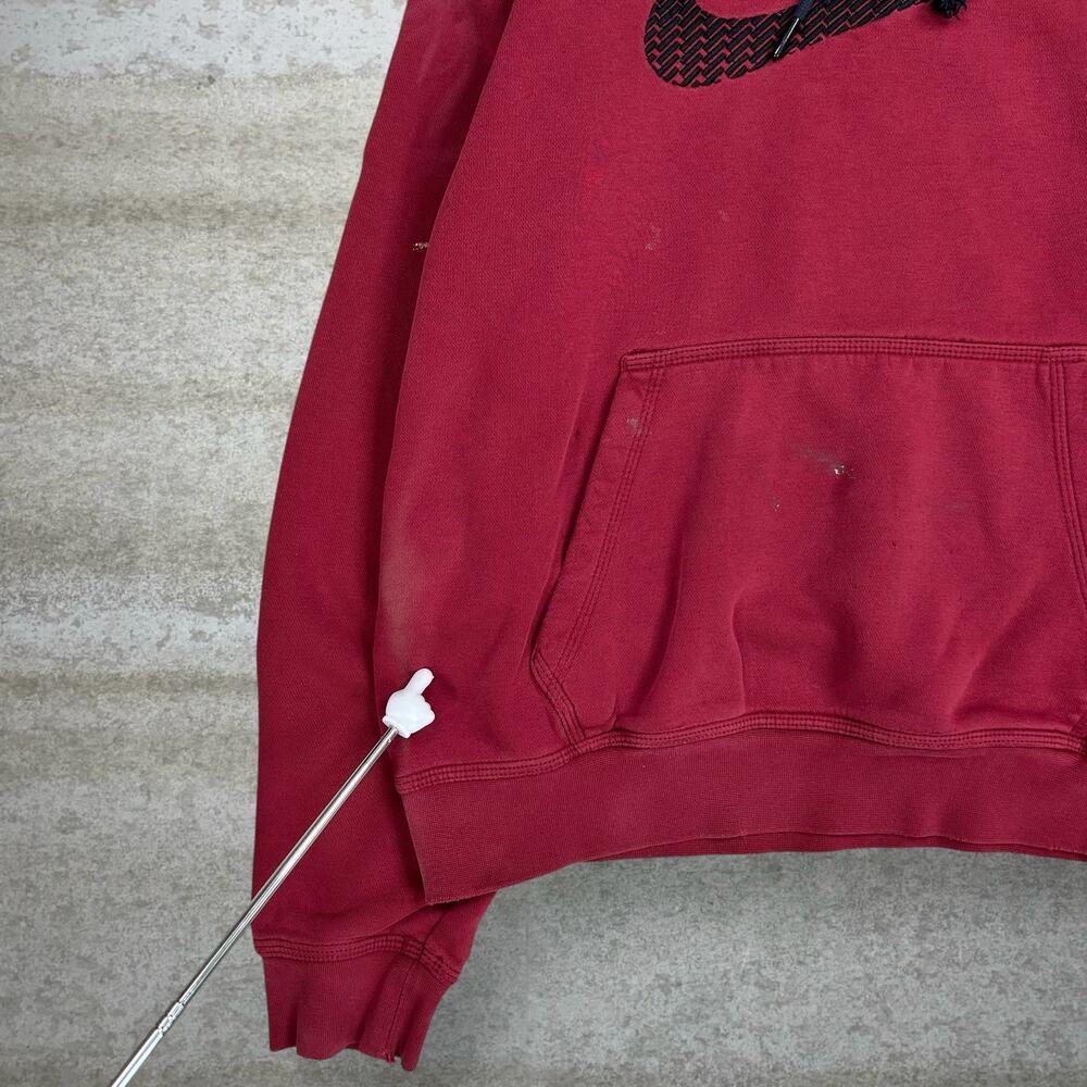 Vintage Y2K Nike Hoodie Mens M Red Black Swoosh Cotton Pullover - Picture 4 of 6